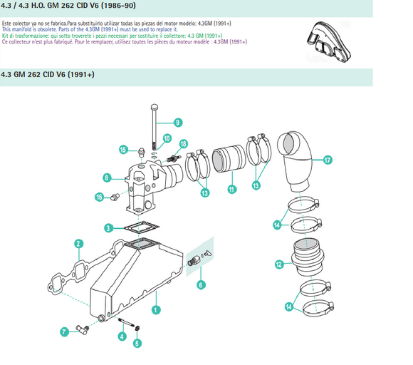 OMC 4.3 V6 one-piece manifold conversion kit