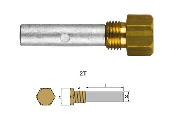 Tecnoseal® 02021/1T 亜鉛陽極棒ペンシル Caterpillar 3500シリーズ 116-7011 プラグ付き 7/16インチ UNF