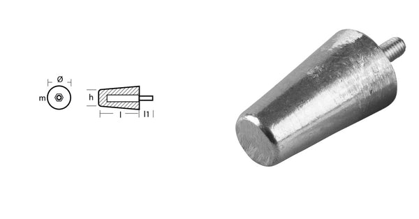 Tecnoseal® 02525AL Aluminum Anode conic rod Hamilton Jet HJ274 HJ322 HJ362 111654
