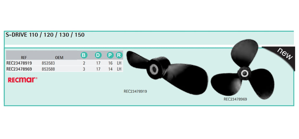 Recmar® Propeller Volvo Penta saildrive 853583 23478919 17X16 2 blades ...