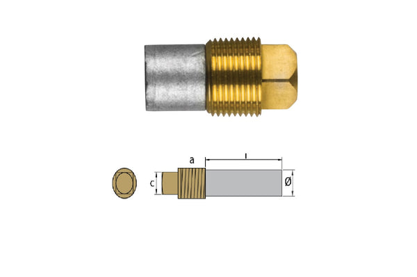 Tecnoseal® 02022T 亜鉛アノードキット 排気エルボ Caterpillar 3208 3412E プラグ付き 3/8インチ BSPT