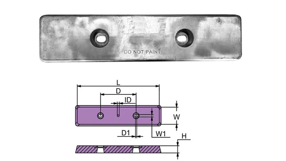 Recmar® aluminum anode bar for Volvo Penta 40005206 ACP transom bar
