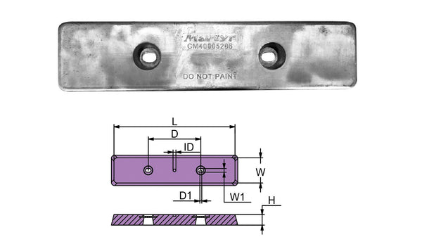Martyr® aluminum anode bar for Volvo Penta 40005206 ACP transom bar