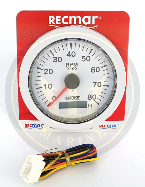 Marine toerenteller, wit, 0-8000 toeren per minuut