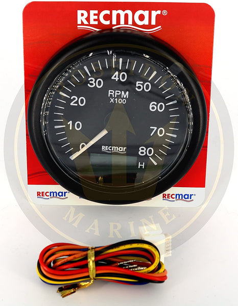 Marine Tachometer Drehzahlmesser Schwarz 0-8000 U/min