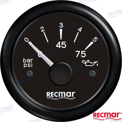 Recmar ®OLIEDRUK 10-184º 0/5 BAR ZWART Voor buitenboordmotoren Mercury Mariner Yamaha Suzuki