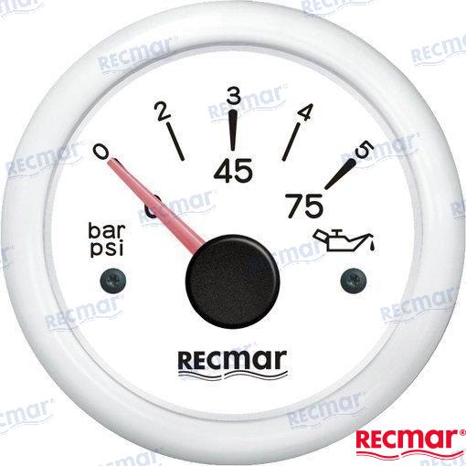 Recmar ® OLIEDRUK 10-184º 0/5 BAR WIT Voor buitenboordmotoren Mercury Mariner Yamaha Suzuki