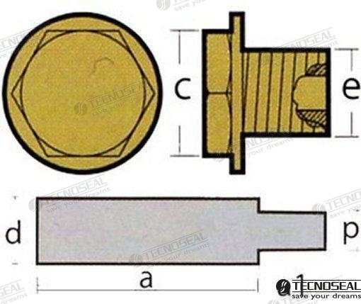 Nanni Mercedes pencil anode - complete with brass plug th.16x1,5